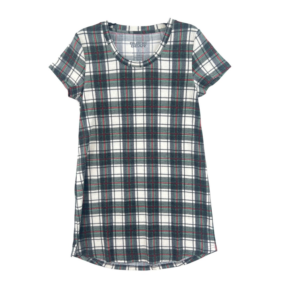 Guide Gear Plaid Sleep Shirt Pajama Dress L‎ Gray Red Green Tartan Loungewear